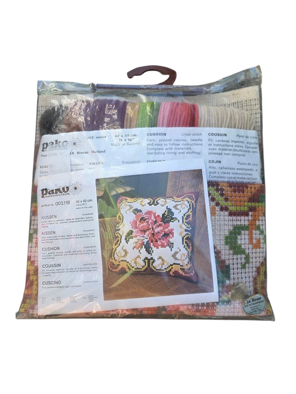 Pako Floral Rose Cross Stitch Cushion Kit 16x16 Made in Holland 003118